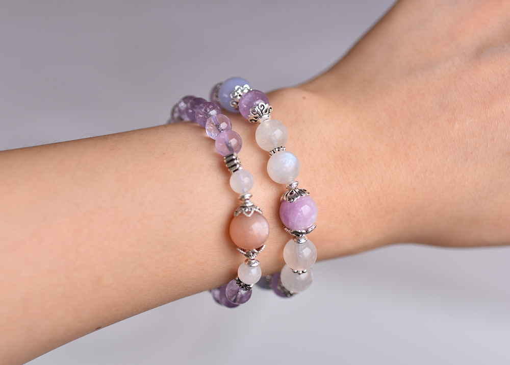 Cream Stone+ Morganite + Blue Onyx + Pink Crystal Sterling Silver Crystal  Bracelet - Shop cawaiidaisy Bracelets - Pinkoi