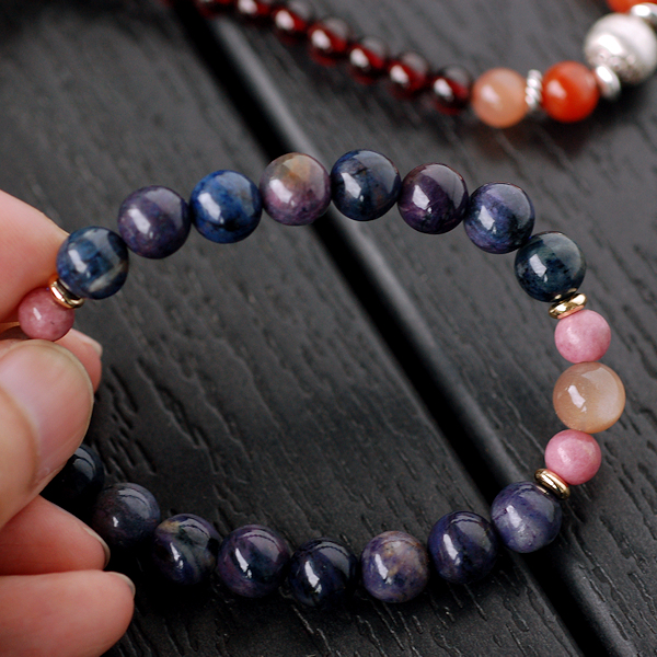 Rose Stone*Cat's Eye Moonstone*Blue Line Stone Bracelet - Bracelets - Crystal Purple