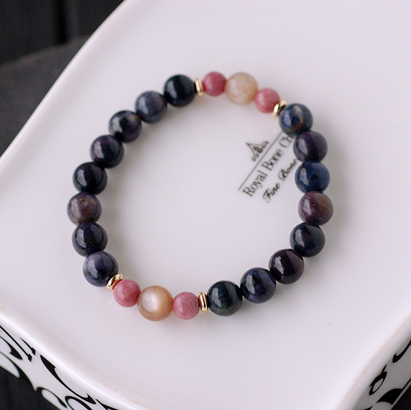 Rose Stone*Cat's Eye Moonstone*Blue Line Stone Bracelet - Bracelets - Crystal Purple
