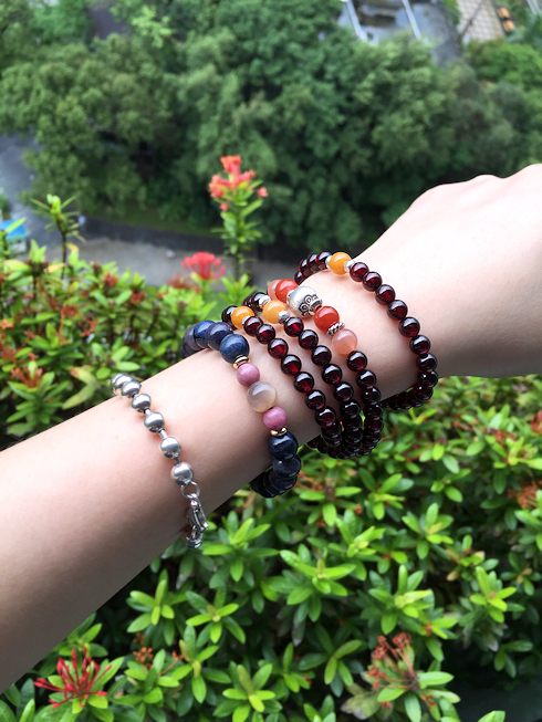 Rose Stone*Cat's Eye Moonstone*Blue Line Stone Bracelet - Bracelets - Crystal Purple