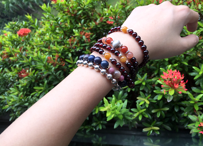 Rose Stone*Cat's Eye Moonstone*Blue Line Stone Bracelet - Bracelets - Crystal Purple