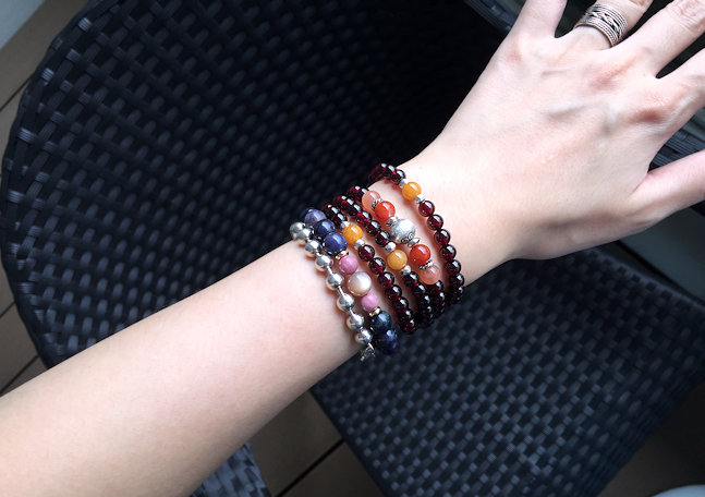 Rose Stone*Cat's Eye Moonstone*Blue Line Stone Bracelet - Bracelets - Crystal Purple