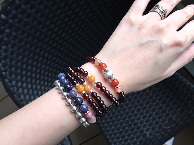 Rose Stone*Cat's Eye Moonstone*Blue Line Stone Bracelet - Bracelets - Crystal Purple
