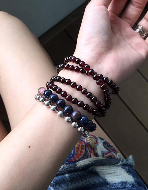 Rose Stone*Cat's Eye Moonstone*Blue Line Stone Bracelet - Bracelets - Crystal Purple