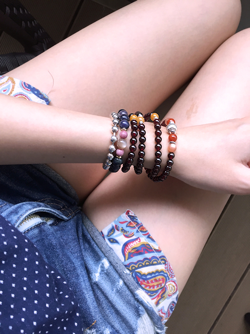 Rose Stone*Cat's Eye Moonstone*Blue Line Stone Bracelet - Bracelets - Crystal Purple