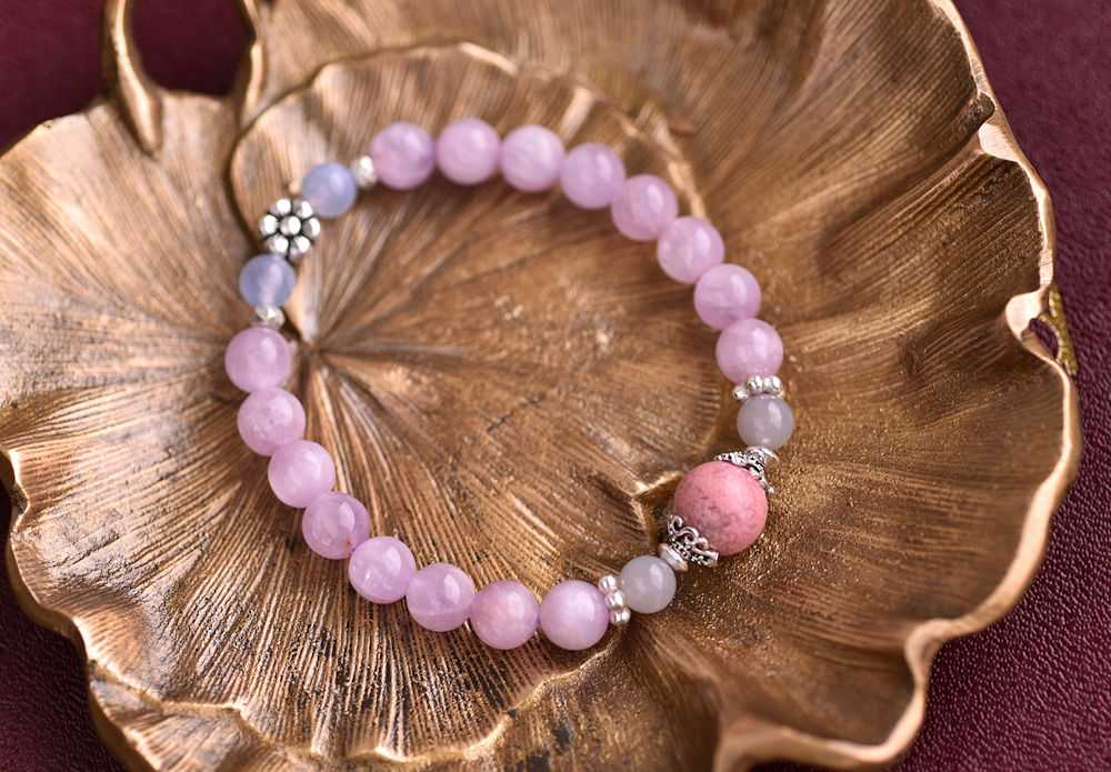 紫鋰輝 薔薇輝石 藍紋瑪瑙純銀花朵手鍊 設計館cawaiidaisy Handmade Jewelry 手鍊 手環 Pinkoi