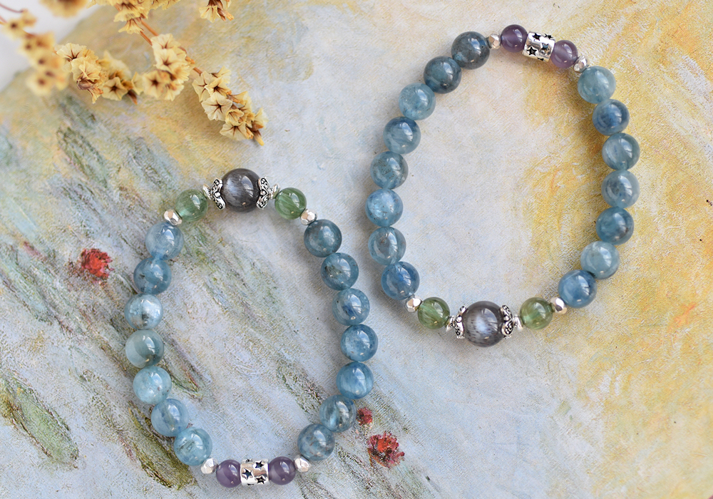 カイヤナイト　ネオンブルーアパタイト　カレンシルバー　ブレスレット　※B79 カイヤナイトネオンブルーアパタイトカレンシルバーブレスレット※B79