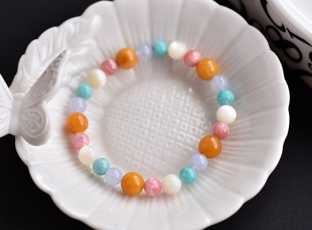Colorful Rainbow-Rhodochrosite + Tianhe Stone+ Blue Grain Agate + Topaz + Pearl Shell Bracelet - Bracelets - Crystal Multicolor