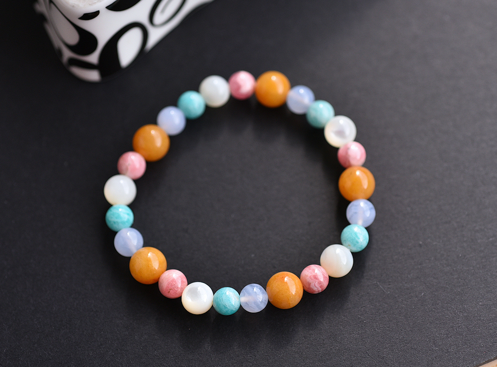 Colorful Rainbow-Rhodochrosite + Tianhe Stone+ Blue Grain Agate + Topaz + Pearl Shell Bracelet - Bracelets - Crystal Multicolor