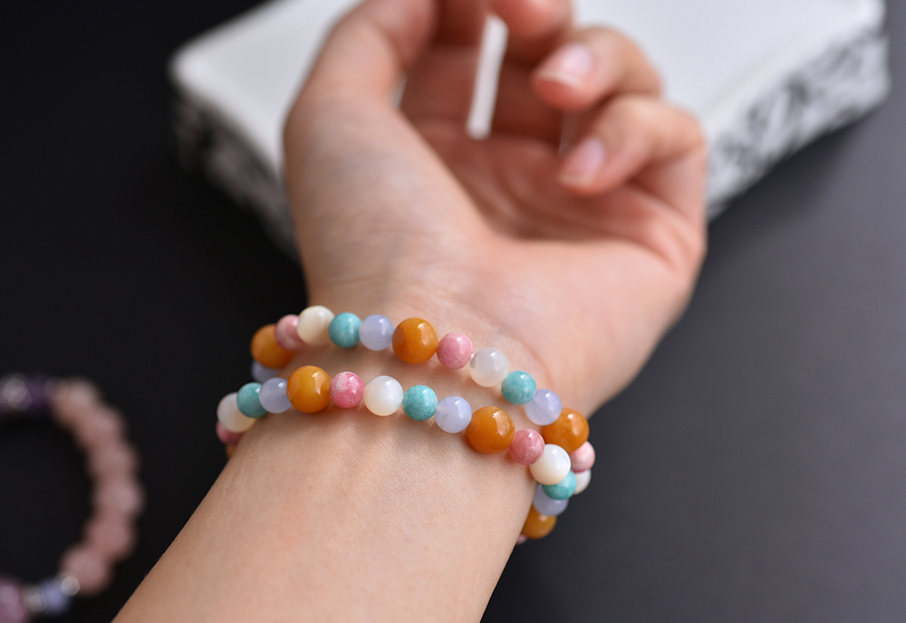 Colorful Rainbow-Rhodochrosite + Tianhe Stone+ Blue Grain Agate + Topaz + Pearl Shell Bracelet - Bracelets - Crystal Multicolor