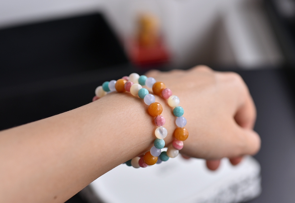 Colorful Rainbow-Rhodochrosite + Tianhe Stone+ Blue Grain Agate + Topaz + Pearl Shell Bracelet - Bracelets - Crystal Multicolor